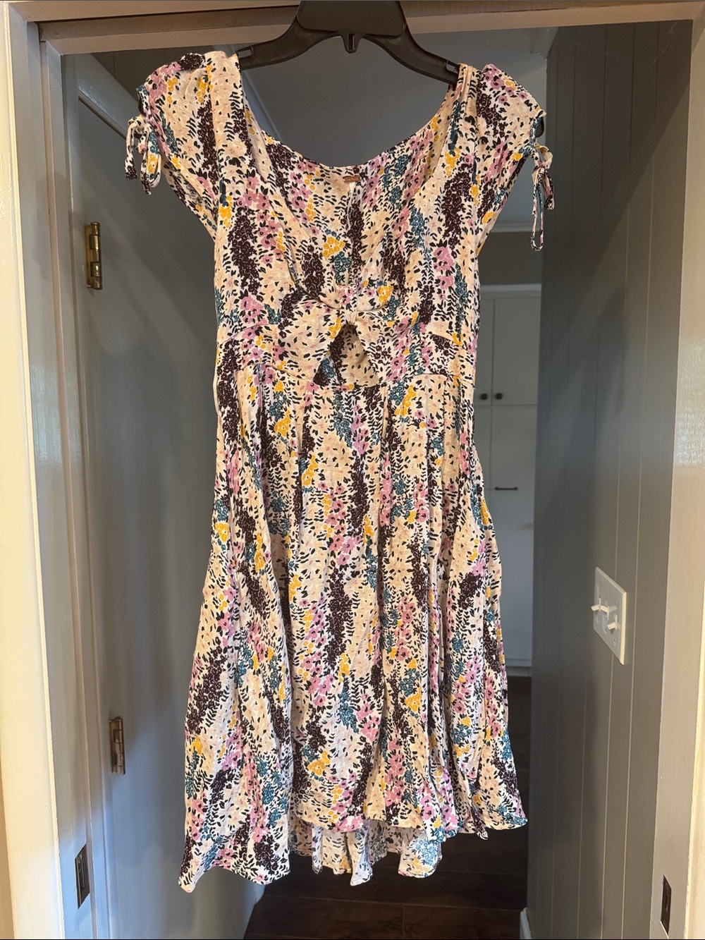 Free People Cream Floral Print Tie-Front Dress